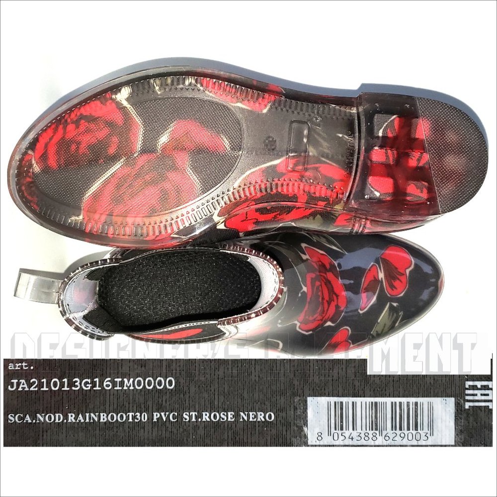 LOVE MOSCHINO rubber 40 - 9US black red ROSES & logo HEART ankle Rain Boots NIB - Picture 3 of 6